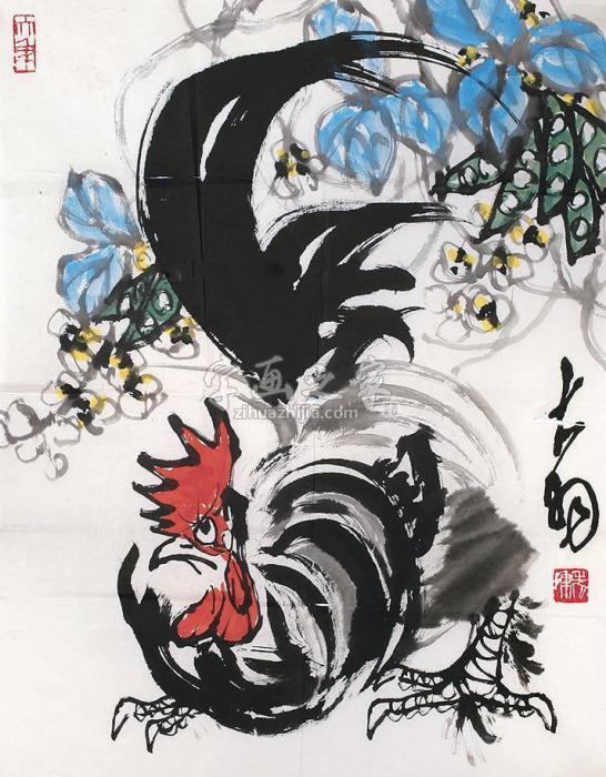 陈大羽雄鸡图镜片设色纸本字画之家