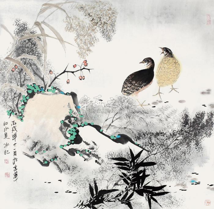 吴冰2006年作双禽图镜片设色纸本字画之家