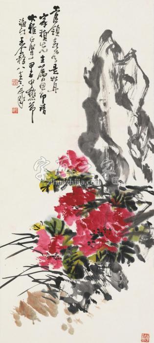 王个簃甲子（1984）年作春风牡丹图立轴设色纸本字画之家