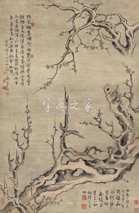 高凤翰1738年作梅花图立轴设色纸本字画之家