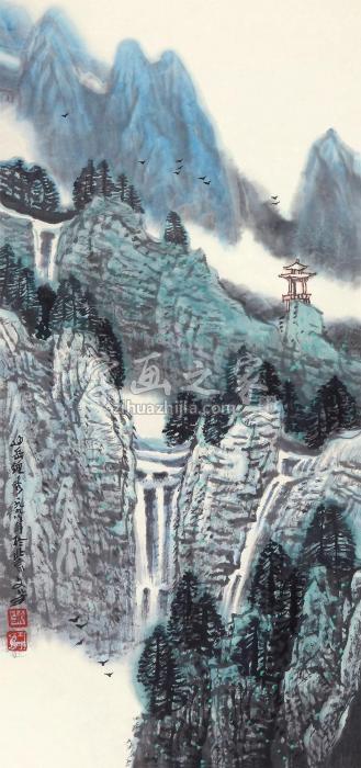 王文芳1998年作山岳钟秀托片设色纸本字画之家