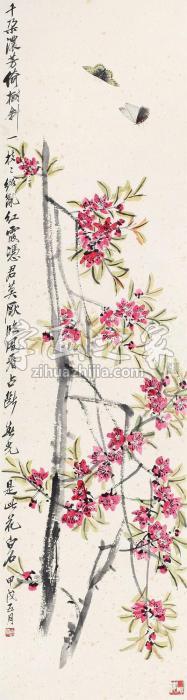 齐白石1934年作桃花蝴蝶立轴纸本设色字画之家