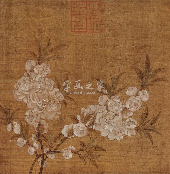 佚名碧桃镜心设色绢本字画之家