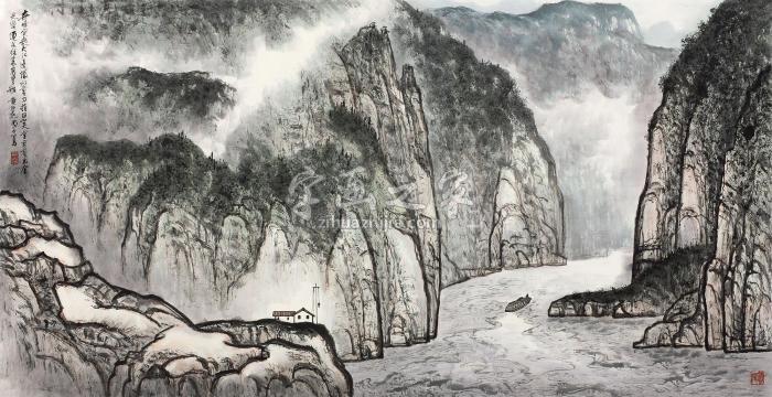 黄纯尧1996年作峡江图镜心纸本设色字画之家