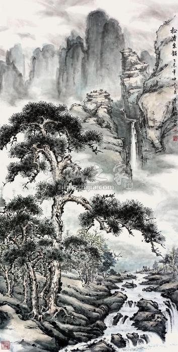 李俊君2015年作松涛泉韵镜片设色纸本字画之家