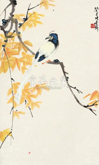张书旂癸巳（1953年）作黄叶寿带立轴纸本字画之家