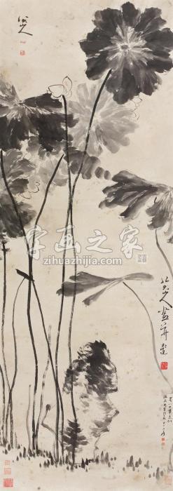 张大千仿八大荷塘图立轴纸本水墨字画之家