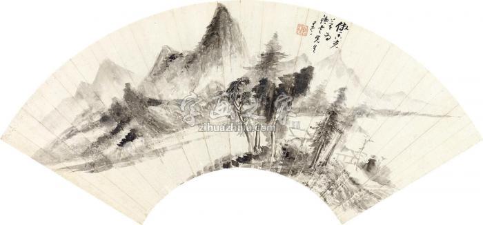 朱昂之秋山烟雨扇面水墨纸本字画之家