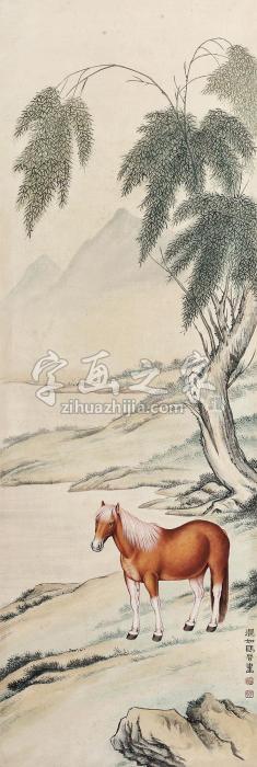 马晋马立轴纸本设色字画之家