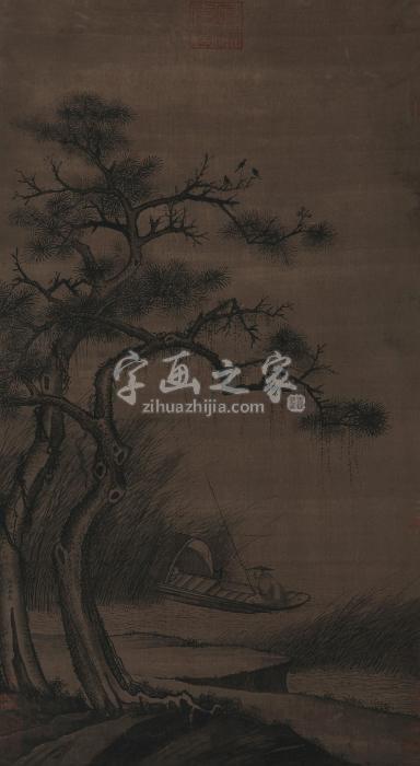 马远（款）松下钓艇立轴水墨绢本字画之家