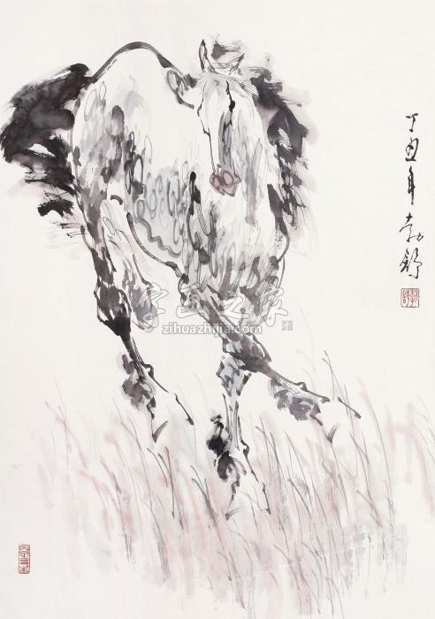 刘勃舒1997年作奔马立轴纸本设色字画之家