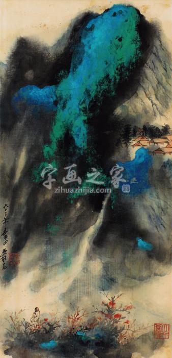 张大千1974年作桃花源镜心设色绢本字画之家