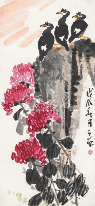 崔子范花鸟镜片设色纸本字画之家