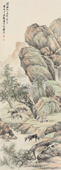 程璋癸亥（1923年）作柳荫牧马图立轴纸本字画之家