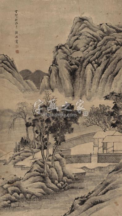 汪昉（款）丁卯（1867年）作溪山幽居立轴纸本字画之家