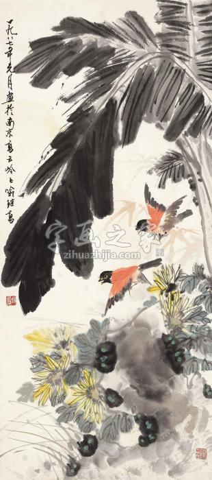 喻继高芭蕉红雀立轴设色纸本字画之家