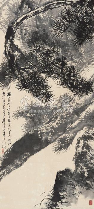 徐子鹤乙丑（1985年）作苍松倚石立轴纸本字画之家
