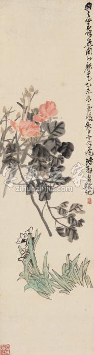 吴昌硕乙未（1895年）作富贵神仙立轴纸本字画之家