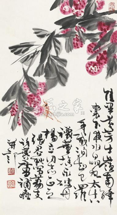 许麟庐荔枝草虫立轴设色纸本字画之家