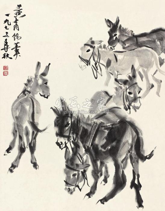 黄胄1973年作群驴图立轴水墨纸本字画之家