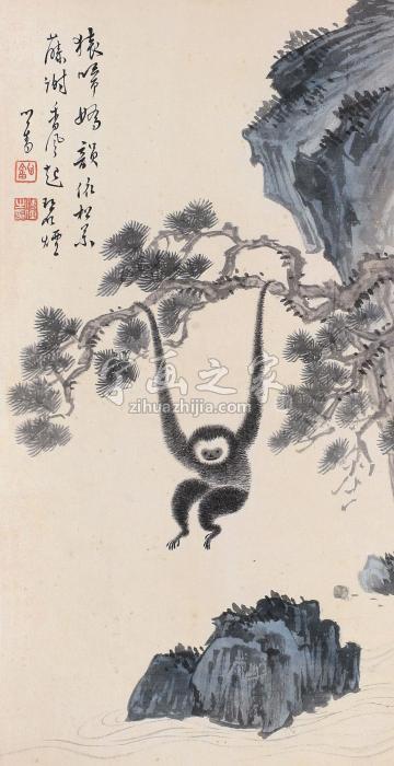 溥儒猿啼图镜心绢本设色字画之家