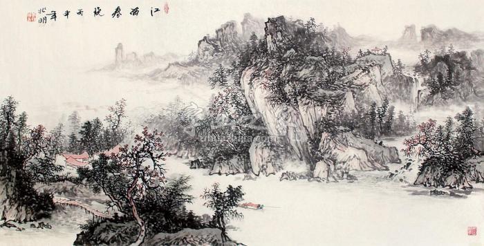 张兆明江南春晓镜片纸本字画之家
