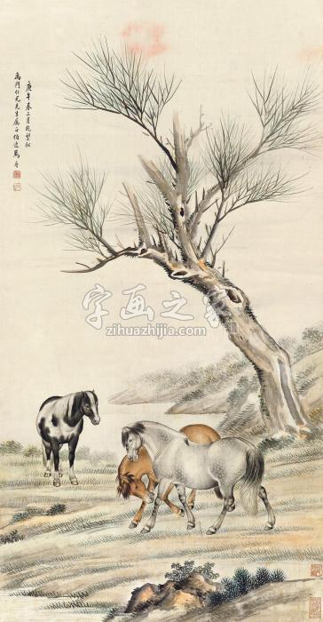 马晋庚午（1930）年作骏马图立轴设色纸本字画之家