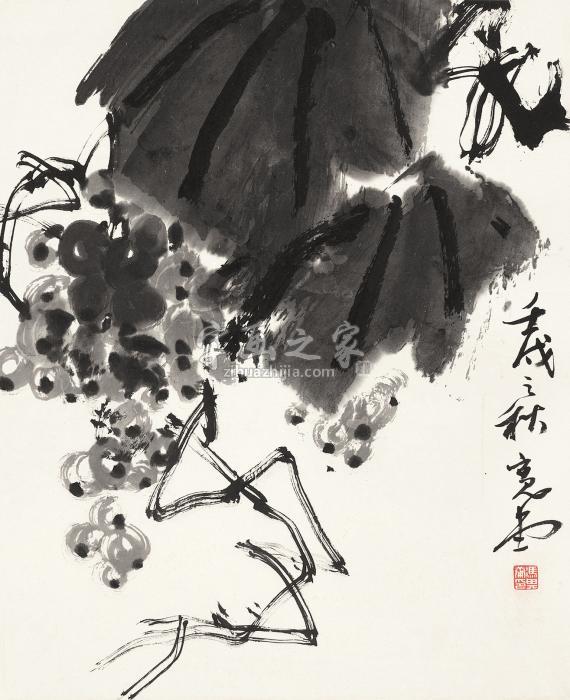 冯其庸壬戌（1982年）作墨葡萄镜心纸本字画之家