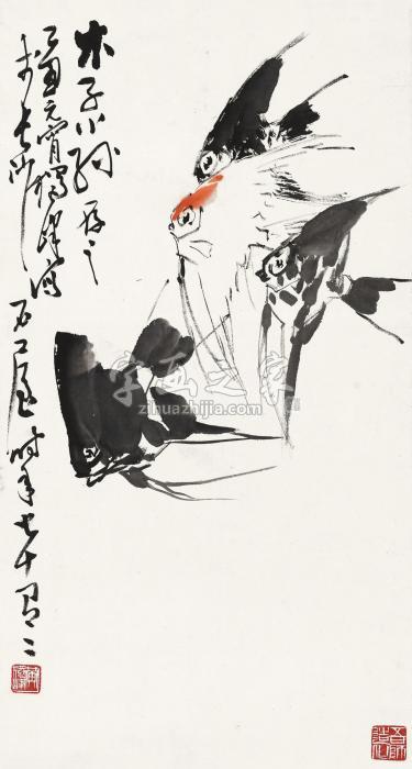 黄独峰乙丑（1985）年作神仙鱼镜片设色纸本字画之家