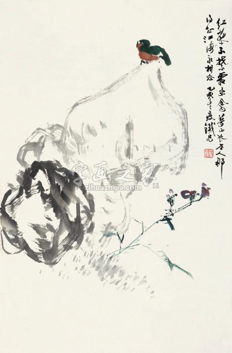 钱瘦铁乙亥（1935年）作红蓼幽禽镜心纸本字画之家