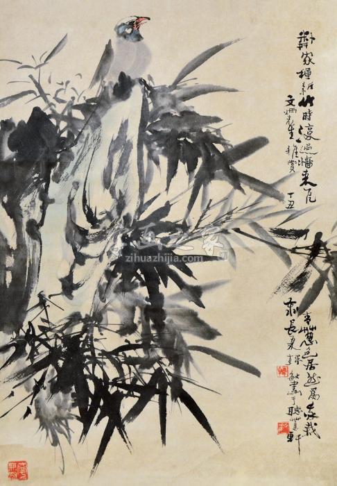 韩敏花鸟立轴设色纸本字画之家