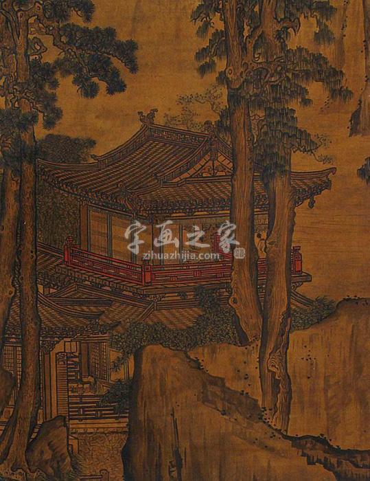 佚名楼阁对弈立轴绢本字画之家