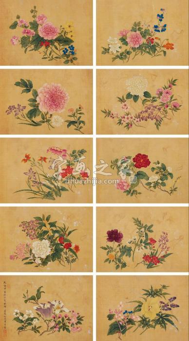 曹贞秀1794年作折枝花卉册册页（十开）设色绢本字画之家