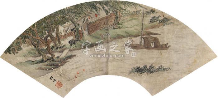 汪恭山水镜框设色纸本字画之家