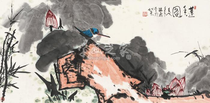 崔瑞鹿壬戌（1982年）作莲香图镜心纸本字画之家