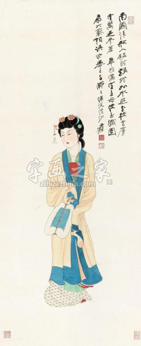 张大千执扇仕女图立轴纸本，成交价格_多少钱_什么价_哪里买_交易