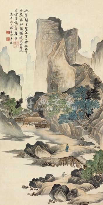 俞子才庚辰（1940）年作临唐寅松路归琴图立轴设色纸本字画之家