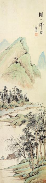 虚谷湖山归棹立轴设色纸本字画之家
