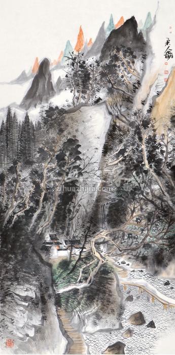 王金明山水镜心纸本字画之家