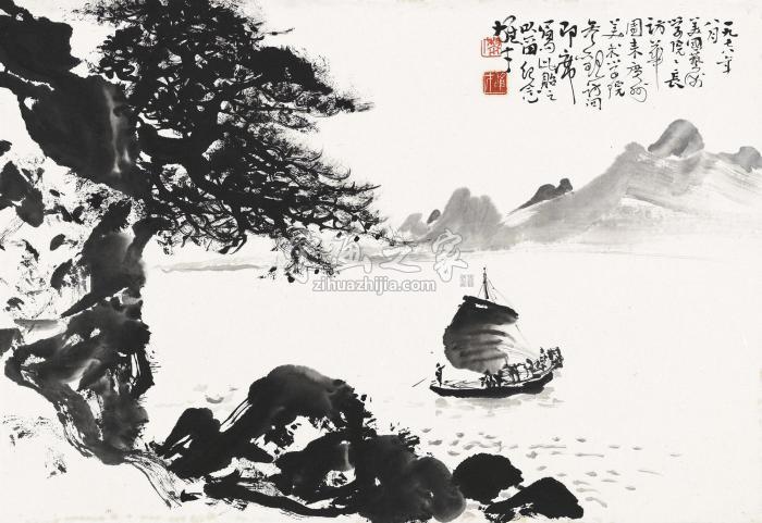 黎雄才1978年作一帆风顺镜片水墨纸本字画之家