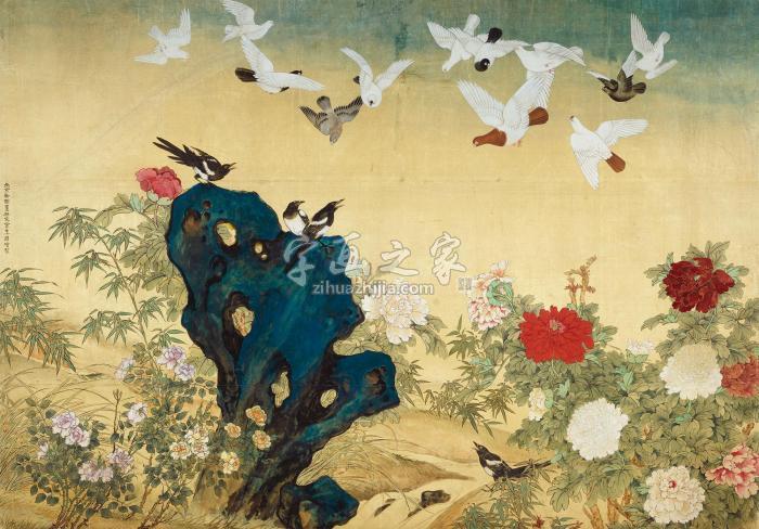 北京新国画研究会集体创作和平颂镜心绢本字画之家