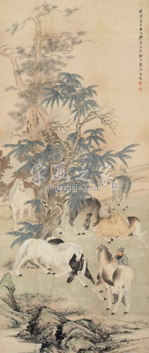 祁崑戊寅（1938年）作八骏图立轴纸本字画之家