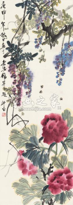 娄师白庚申（1980年）作藤花蜜蜂立轴纸本字画之家