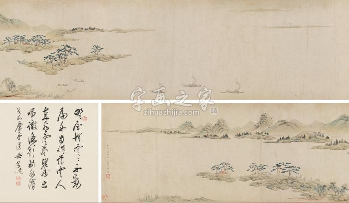 文点1682年作碧峰扁舟手卷设色纸本字画之家