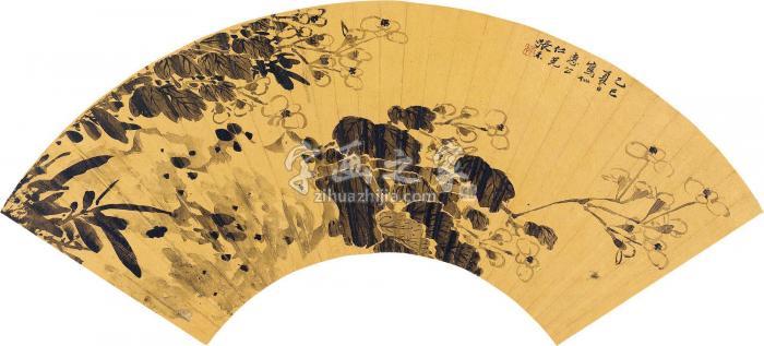 张素己巳（1749）年作花卉扇面水墨金笺字画之家