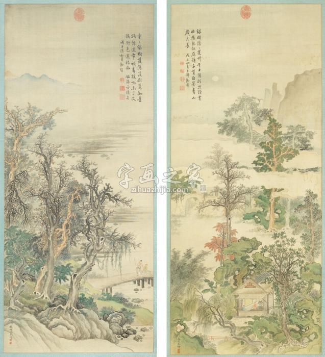 --China，19thcTWOLANDSCAPEPAINTINGS字画之家
