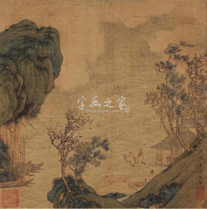 陈祼1628年作阁台观潮镜心设色绢本字画之家