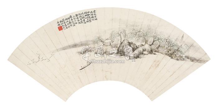 冯超然壬寅（1902年）作东湖返棹图扇面纸本字画之家