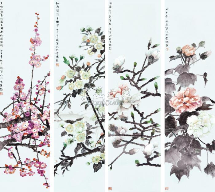 孙勇2015年作釉上彩四条屏釉上彩瓷板画字画之家
