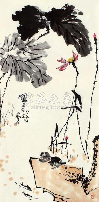 潘天寿花鸟立轴纸本字画之家